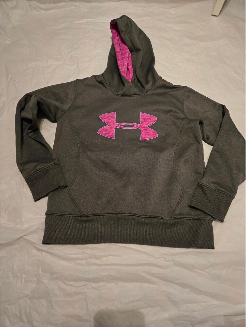 Under Armour ColdGear Women's Small Gray Pink Fleece Hoodie Pullover